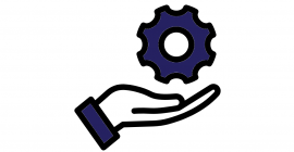 Icon of a hand holding a gear wheel